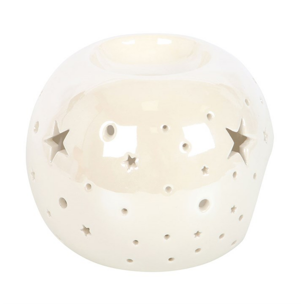 *White Iridescent Star Ceramic Oil Burner and Wax Warmer 🇬🇧