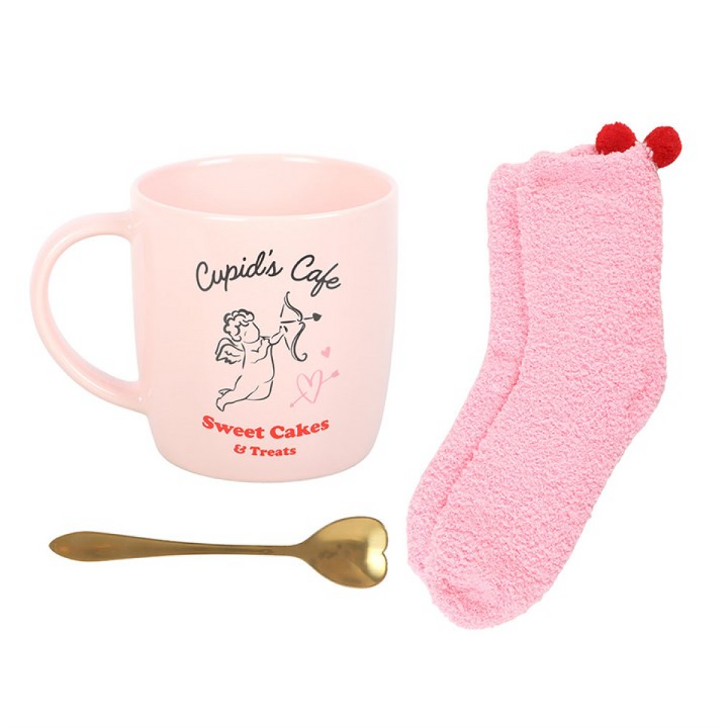 Cupid's Café Mug, Spoon and Socks Set 🇬🇧