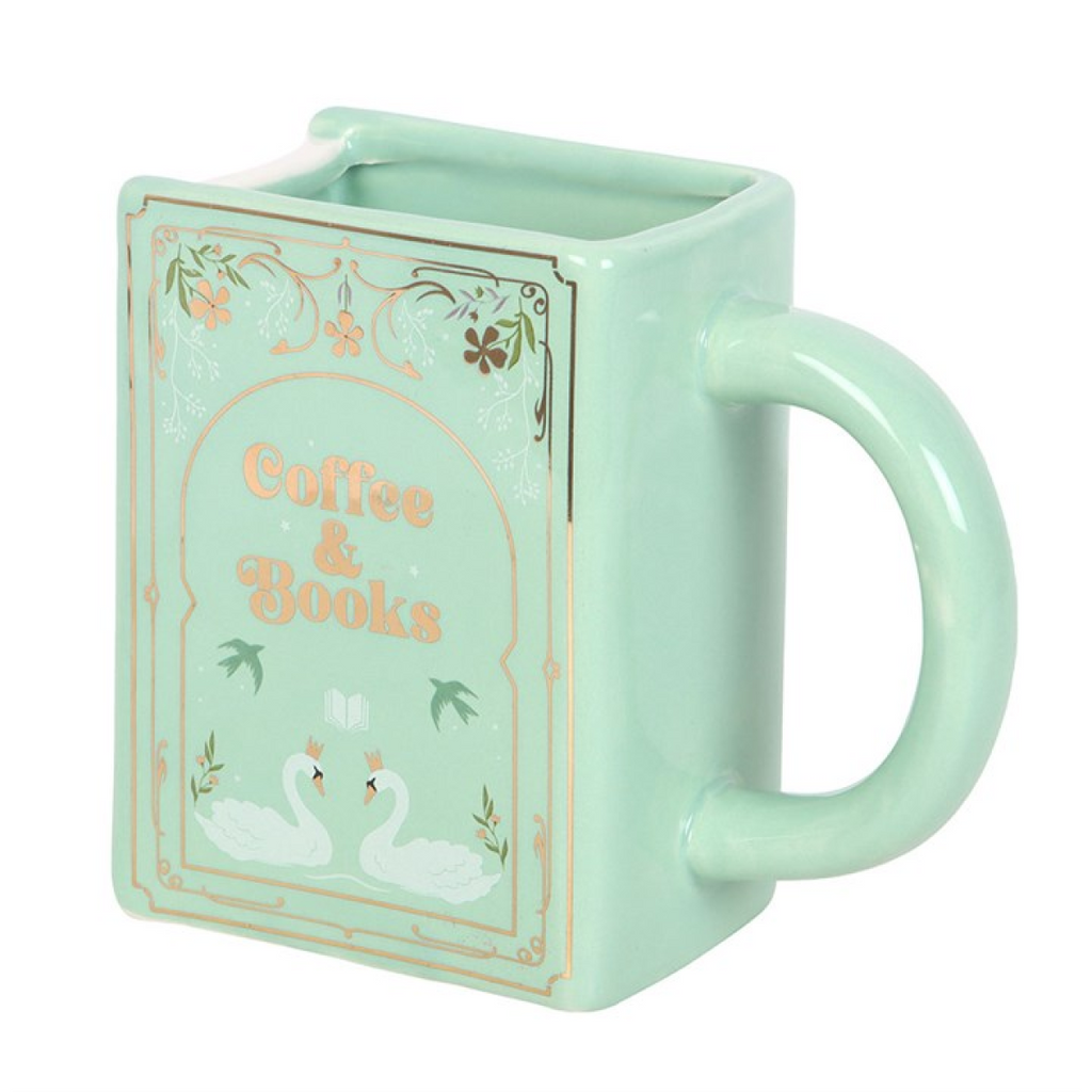 Coffee and Books Green Book Shaped Mug 🇬🇧