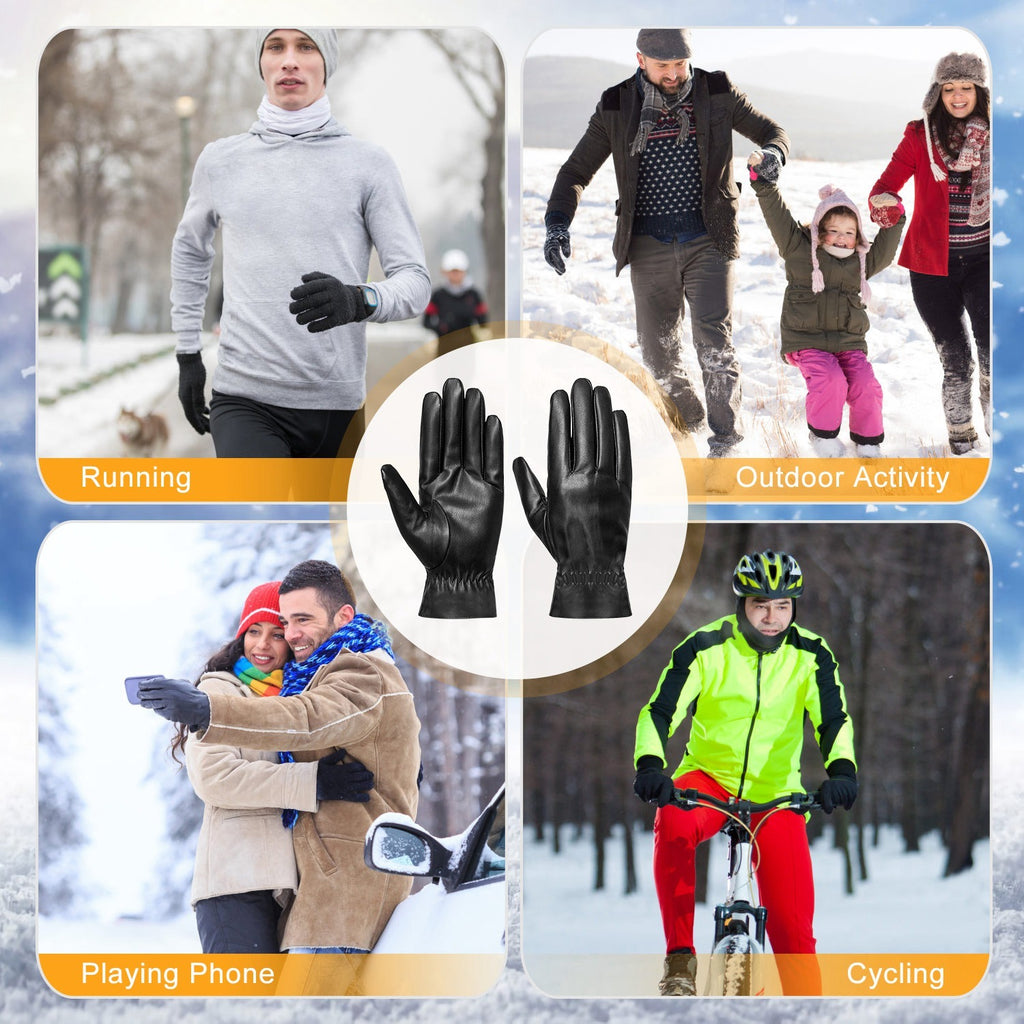 1Pair Unisex Black Leather Winter Warm Windproof High Quality Soft Gloves 🇨🇳