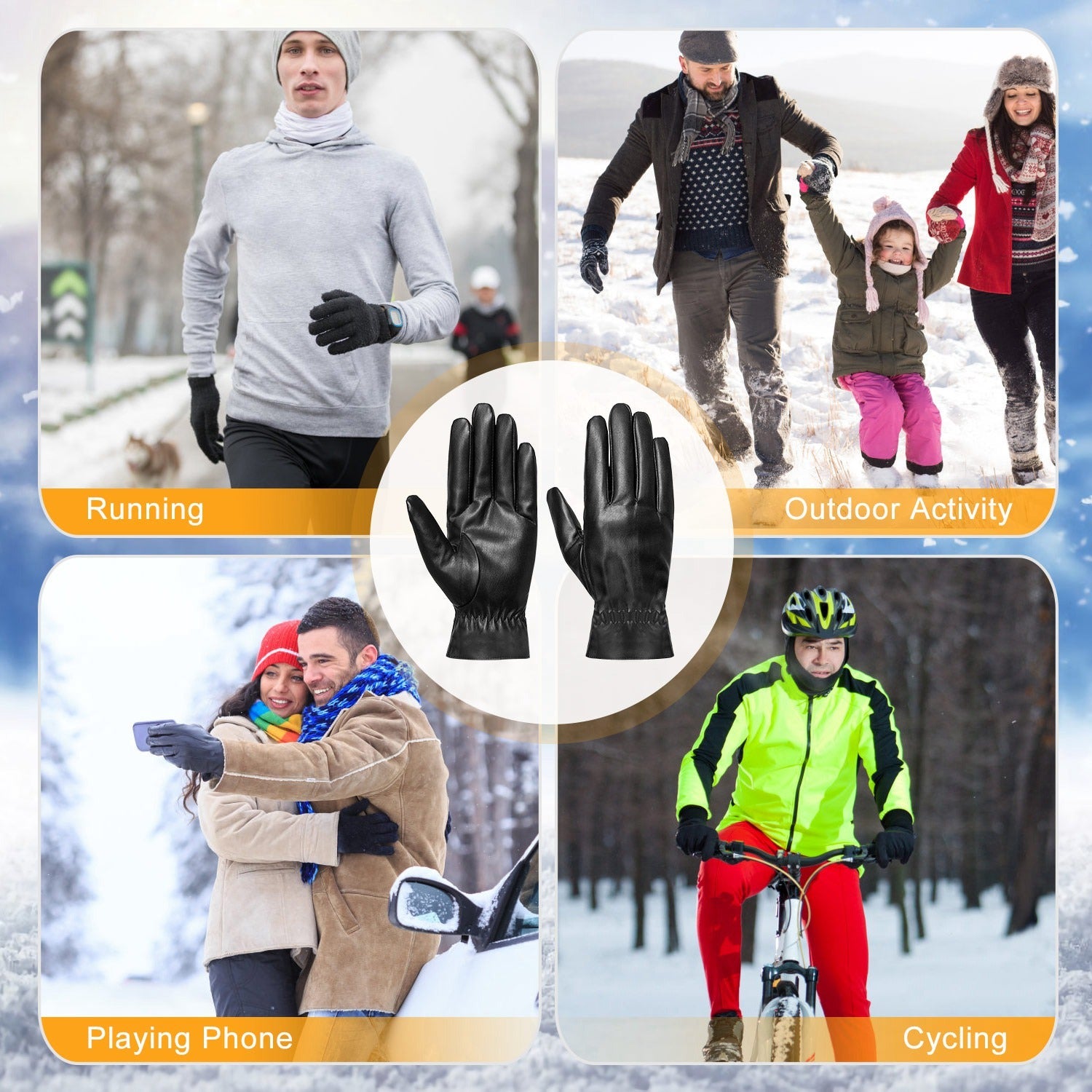 1Pair Unisex Black Leather Winter Warm Windproof High Quality Soft Gloves 🇨🇳