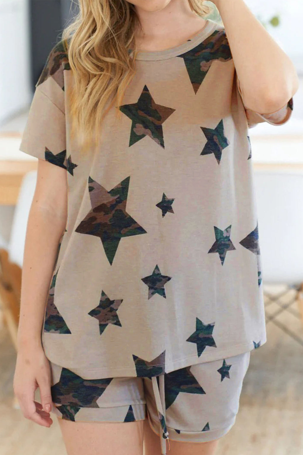Khaki Camo Star Print Short Lounge Set 🇺🇸