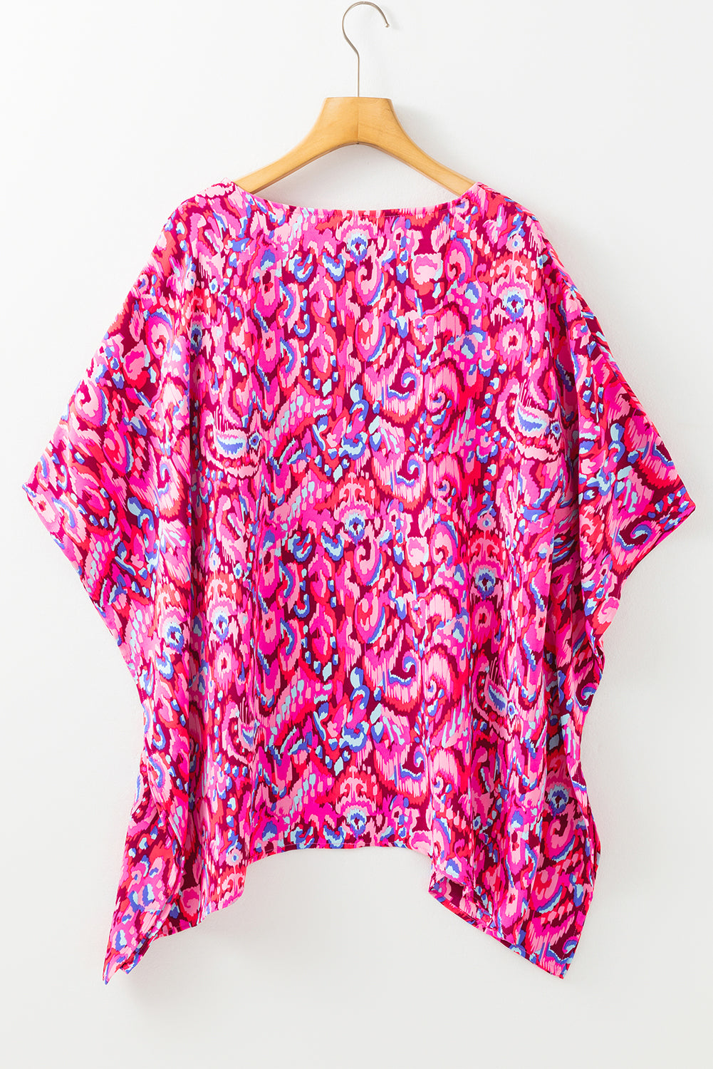 Pink Abstract Print V Neck Half Sleeve Loose Fit Tunic Blouse 🇨🇳