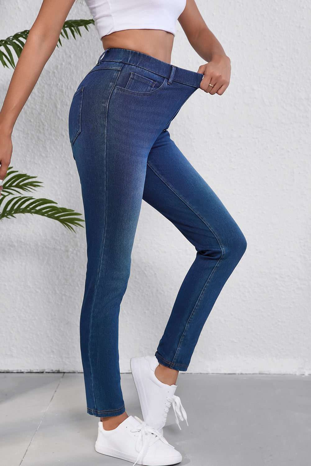 Ashleigh Blue Multiple Pockets Straight Leg Washed Stretchy Knit Casual Jeans 🇨🇳