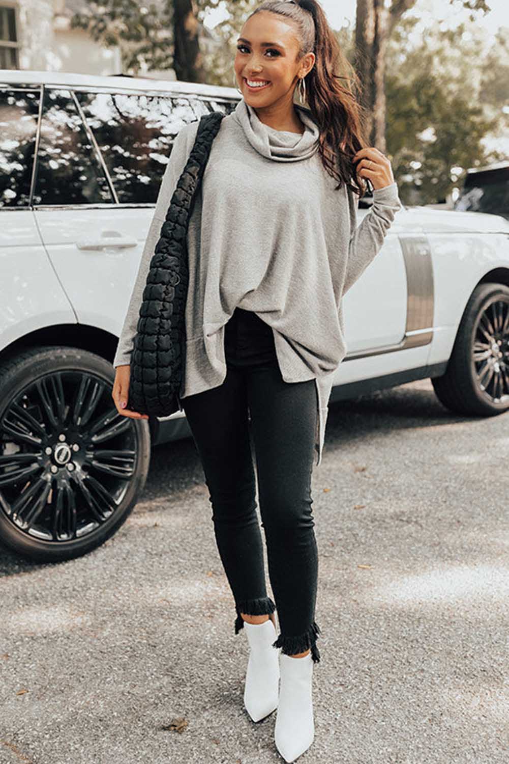 Gray Cowl Neck Shift Tunic Top 🇺🇸
