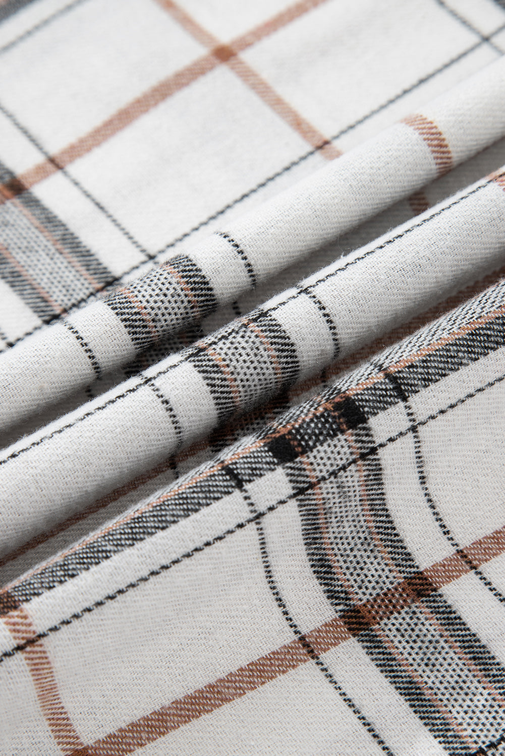 White Plaid Print Collared V Neck Loose Blouse with Side Slits 🇺🇸