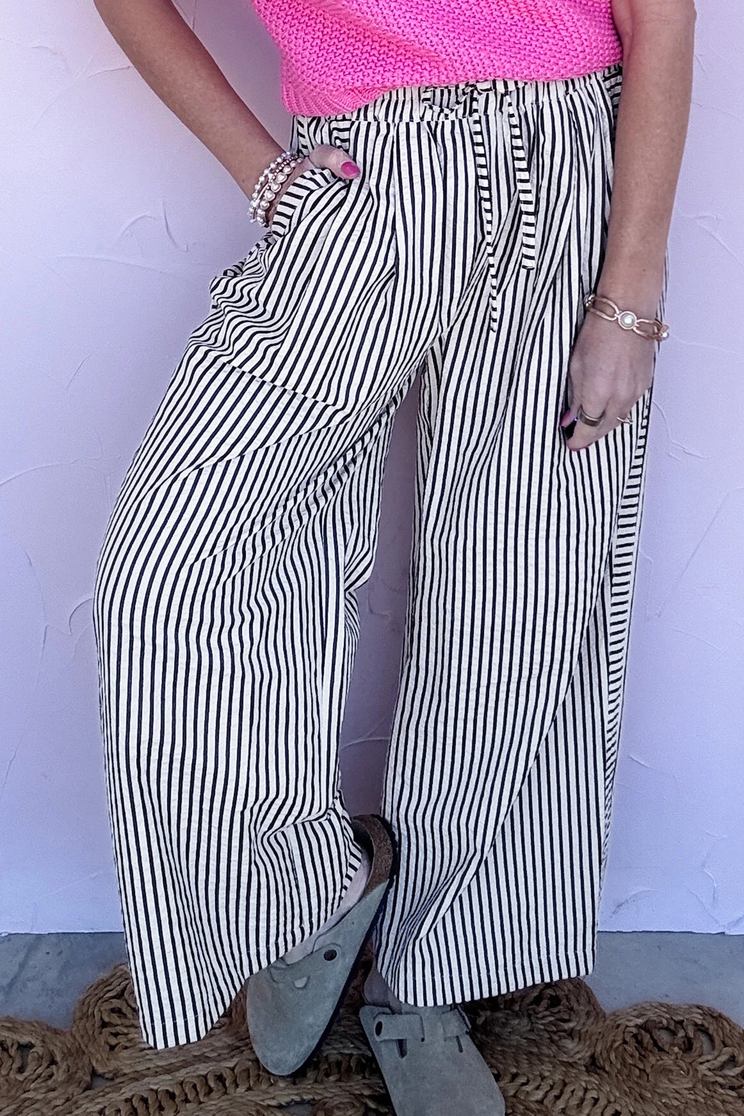 Black Stripe Wide Leg Casual Pants 🇺🇸