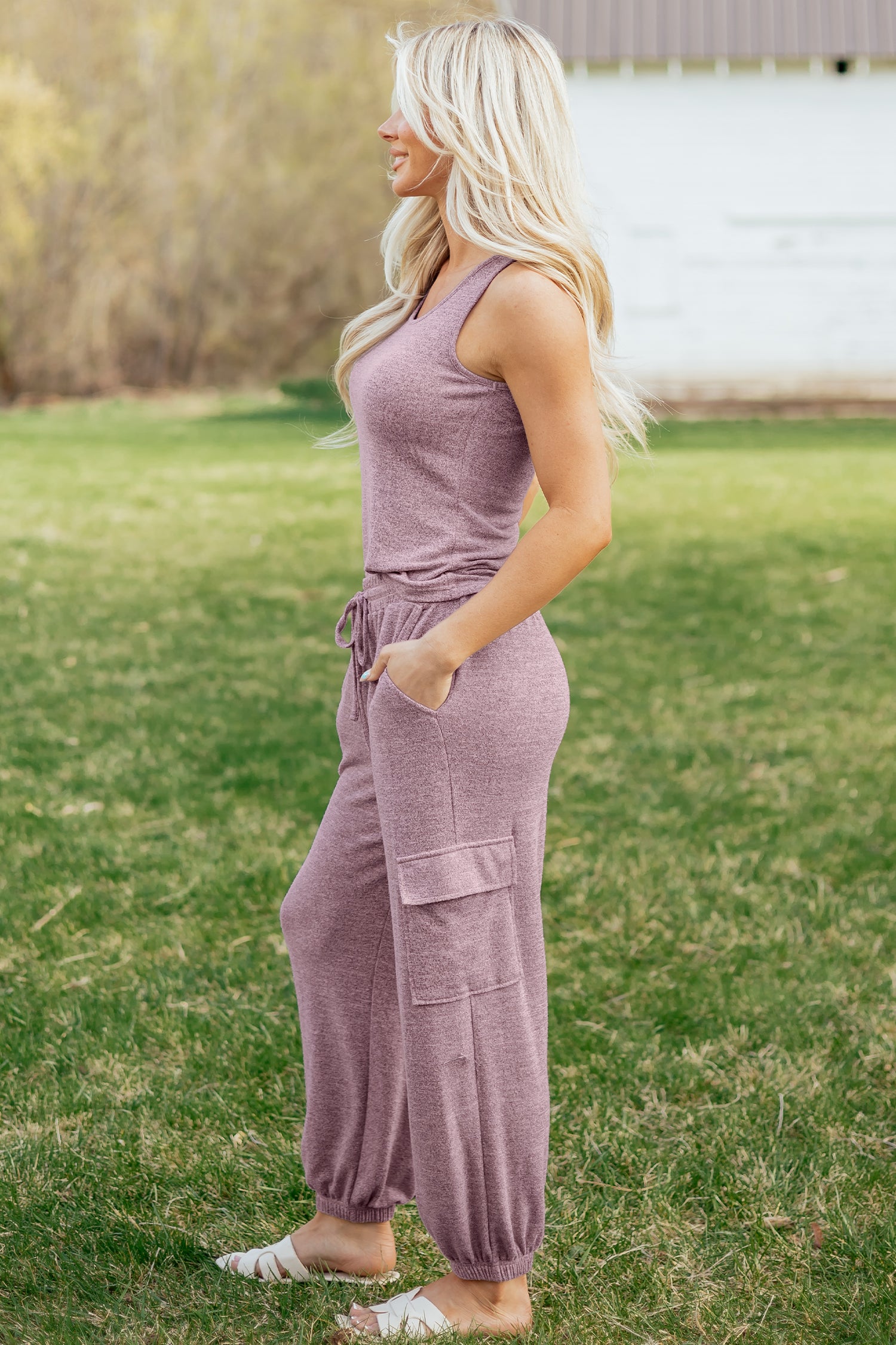 Orchid Bouquet Casual Tank Top Drawstring Jogger Pants 2pcs Outfit 🇺🇸