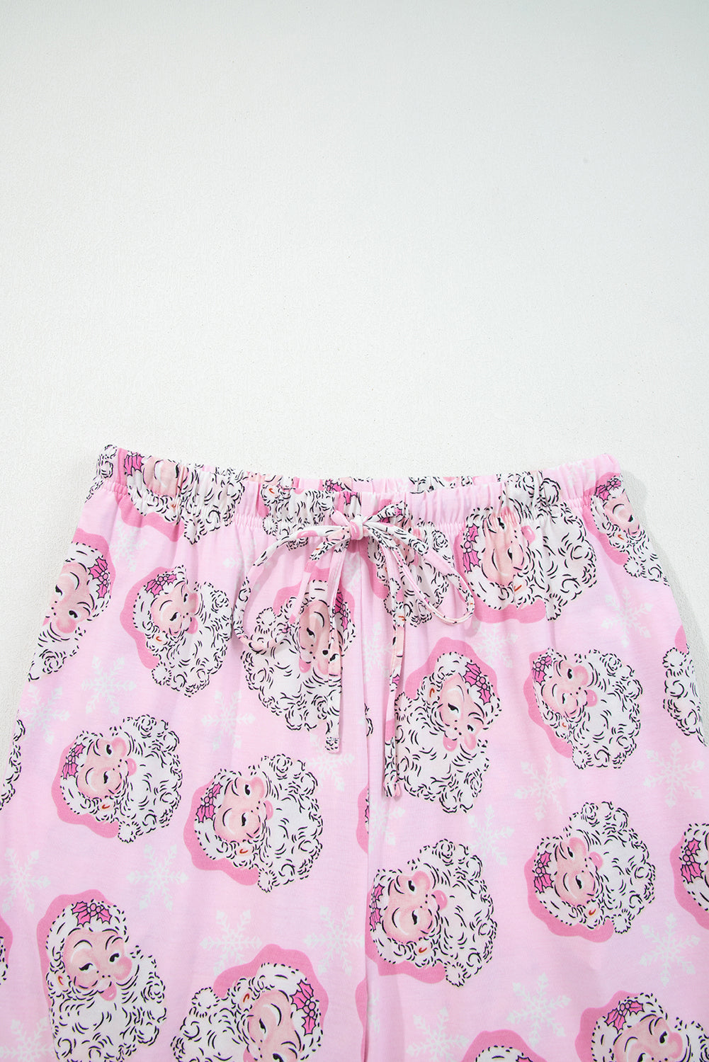 Pink Santa Claus Print V Neck Tee Drawstring Pants 2pcs Lounge Set 🇺🇸