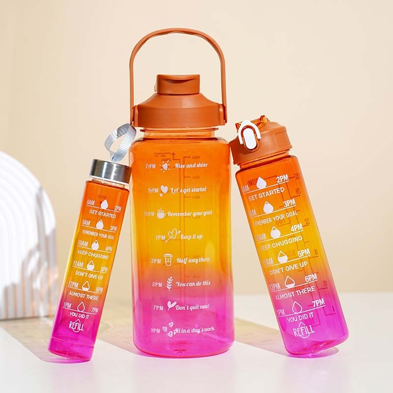3-in-1 Plastic Straw Double Drink Translucent Outdoor Sports Bottle 🇨🇳