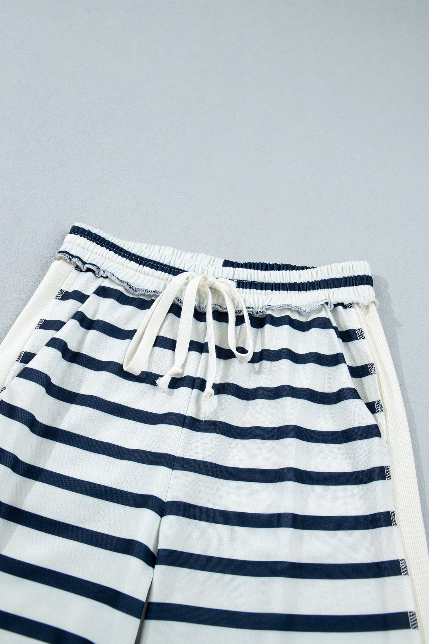 Blue Stripe Striped Ribbed Cuff Collar Pocket Loose Pant Set 🇺🇸