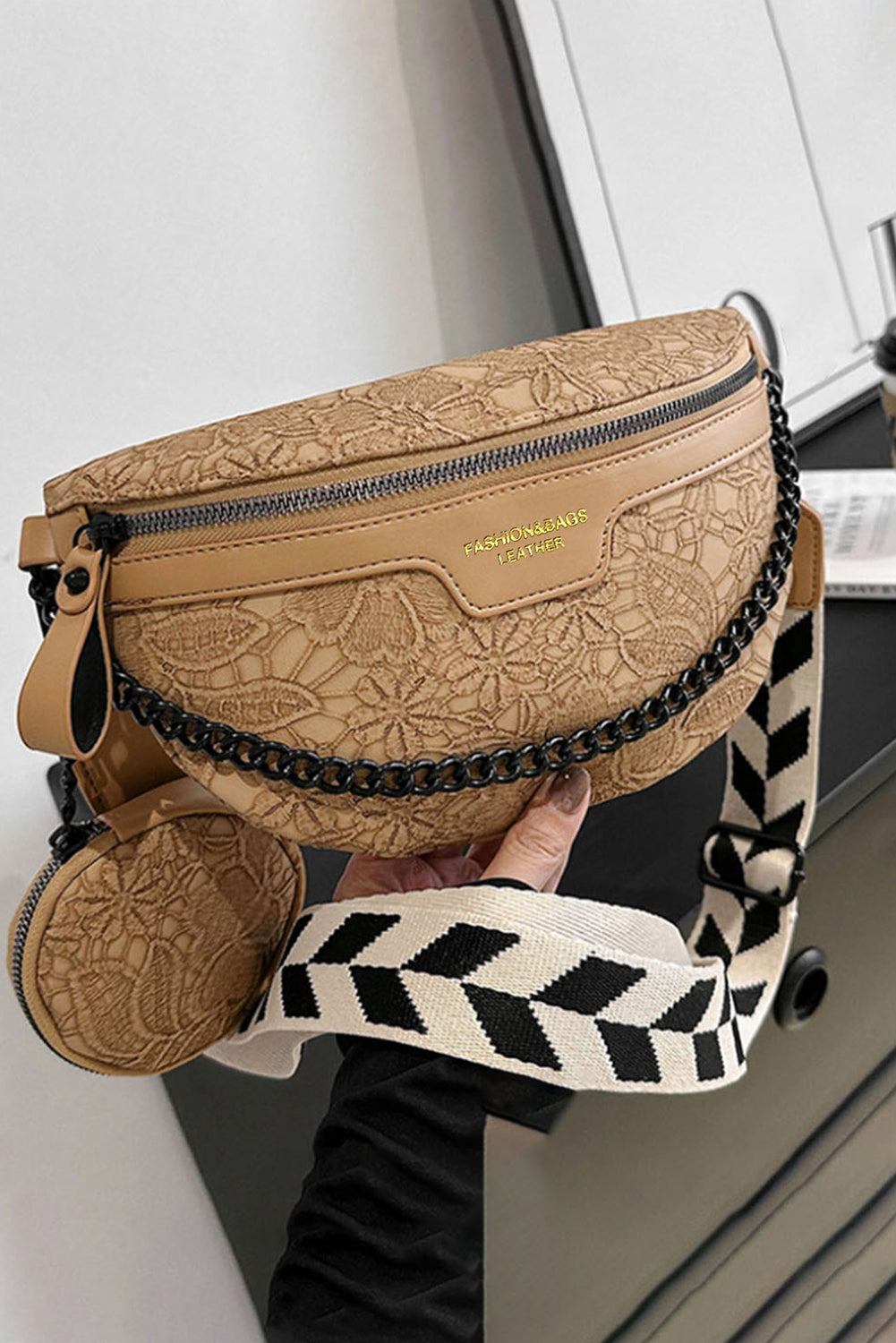 Camel Colorblock Strap Chain Shoulder Bag With Coin Purse 🇨🇳