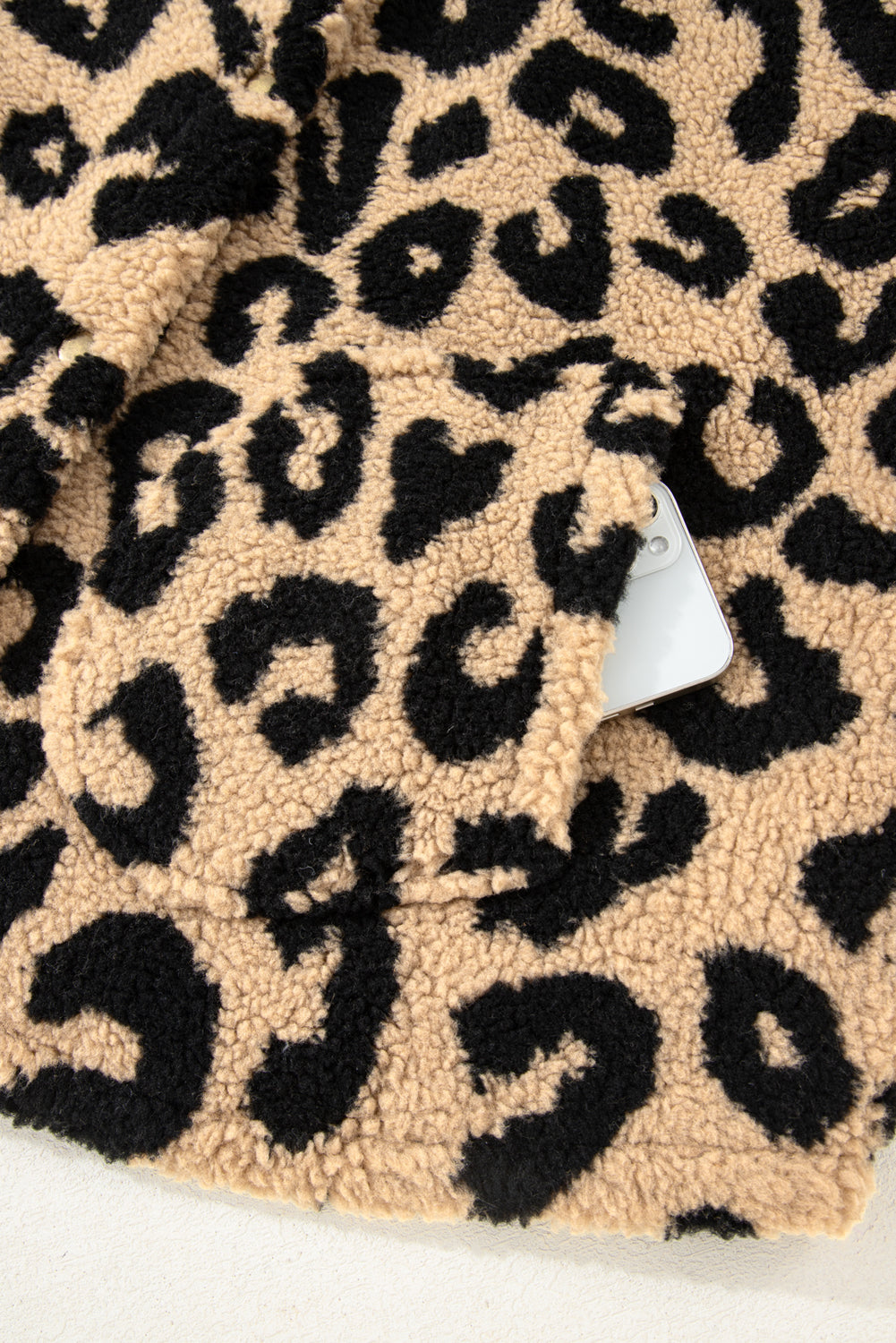 Khaki Leopard Sherpa Button Front Collared Plus Size Vest Jacket 🇺🇸