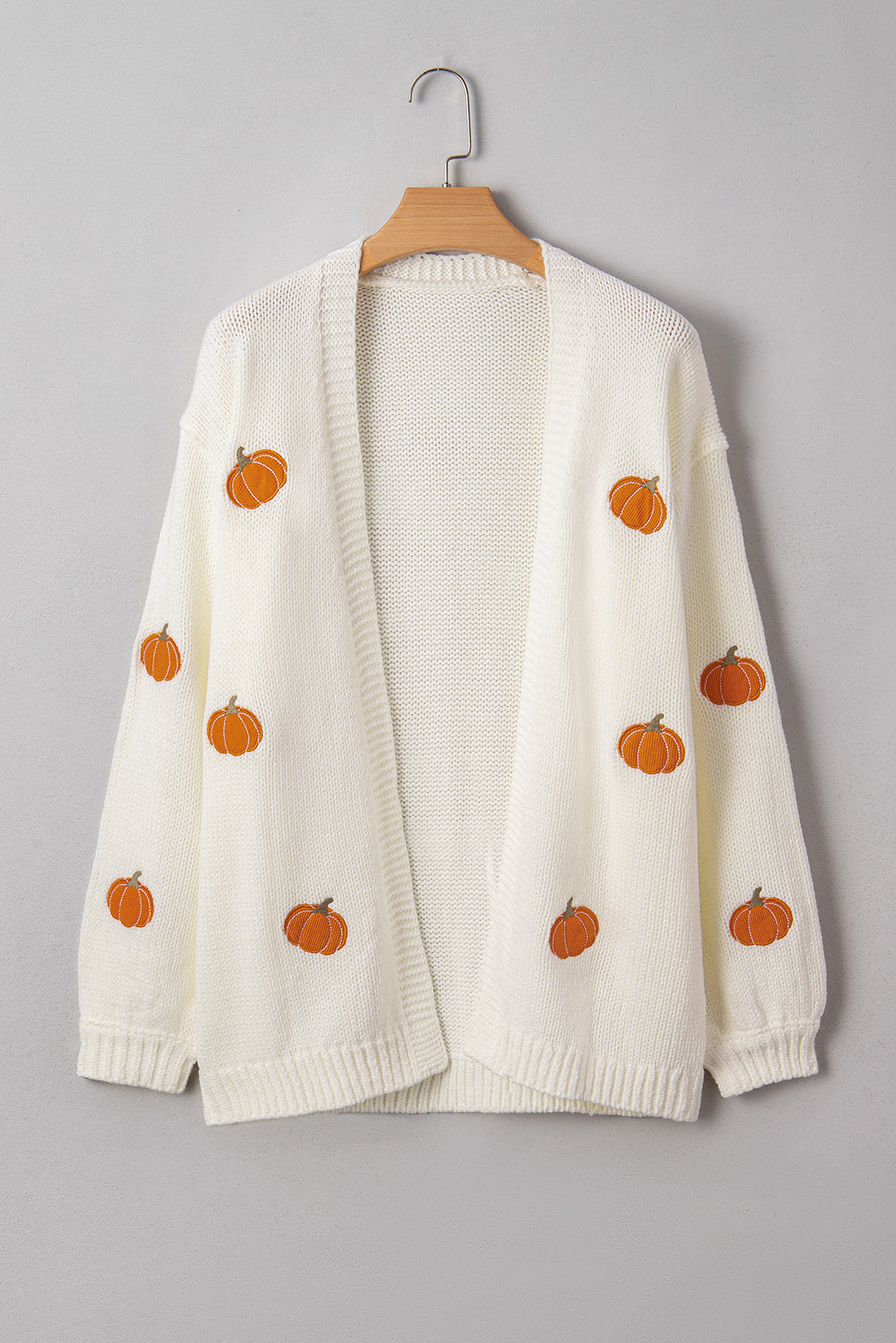 White Pumpkin Print Open Front Drop Shoulder Midi Cardigan 🇺🇸