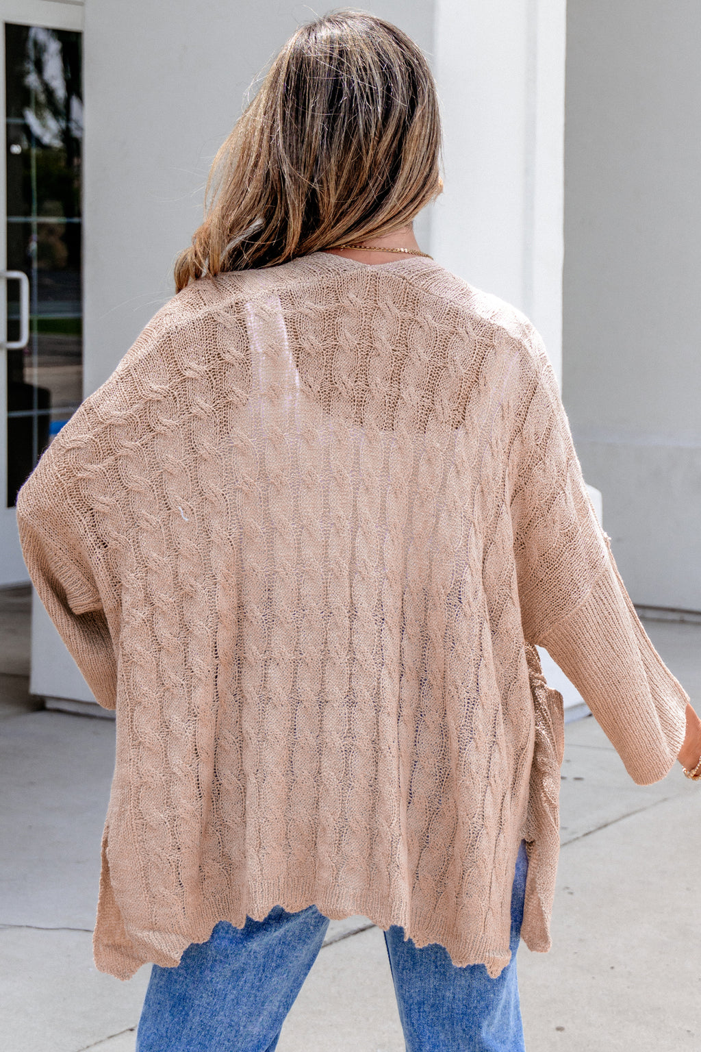 Old Rose Hollowed Pattern Knit Drop Shoulder Open Sweater Cardigan 🇺🇸