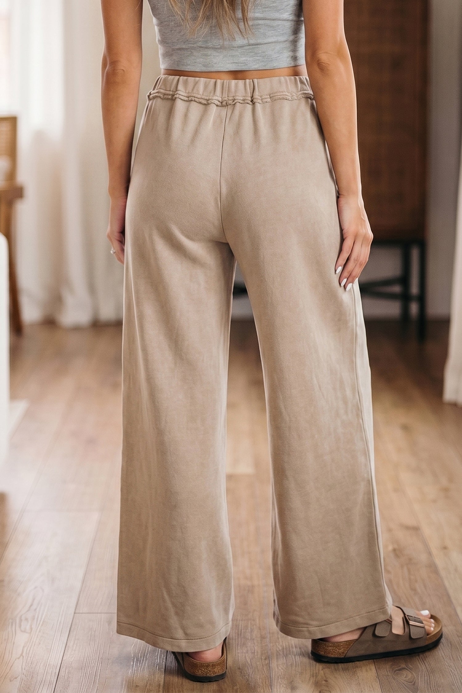 Smoke Gray Mineral Wash Drawstring Retro High Waist Wide Leg Western Pants 🇺🇸