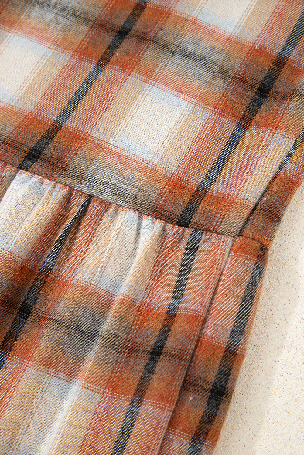 Khaki Plaid Color Block Patchwork Ruffle Hem Tunic Shirt Dress 🇺🇸
