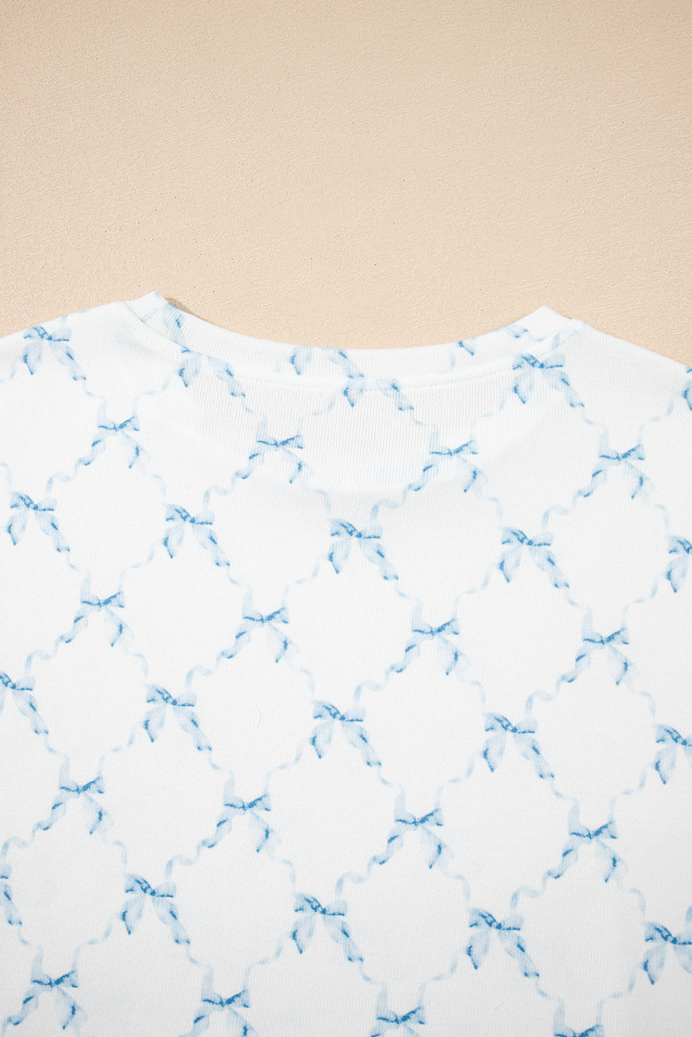 Sky Blue Bow Knot Geometric Print Lettuce Trim Two Piece Lounge Set 🇨🇳