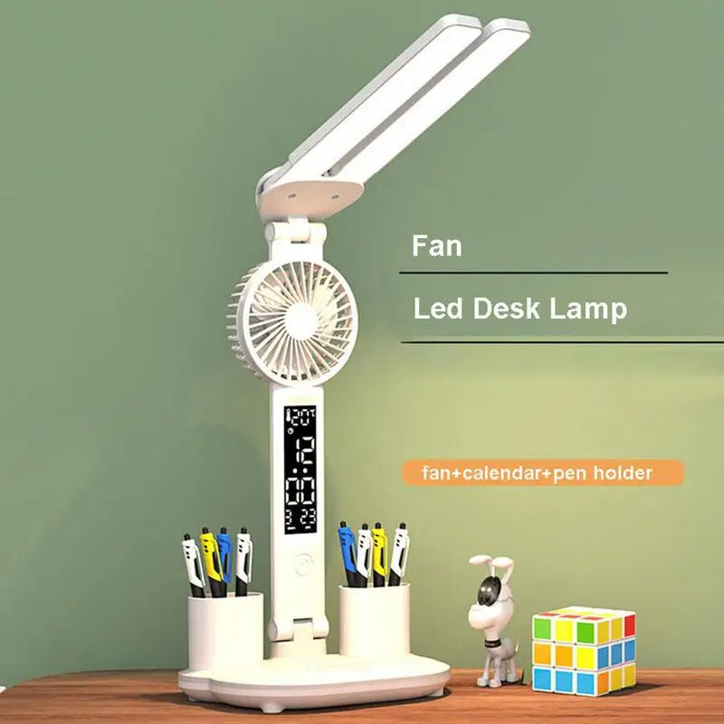 Foldable LED Table Light Eye Protection Multifunction Desk Lamp With Thermometer Calendar Fan Pen Holder Study Reading Fan Light 🇨🇳
