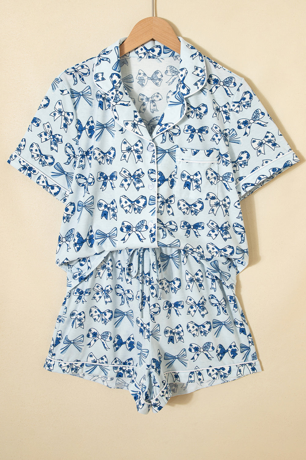 Sky Blue Bow Print Short Pajama Set 🇺🇸