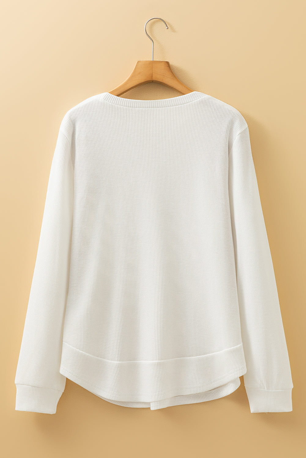 White Rounded Hem Waffle Long Sleeve Top 🇺🇸