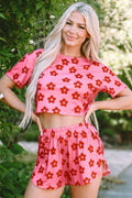 Rose Floral Print Crop Tee and Shorts Lounge Set 🇨🇳