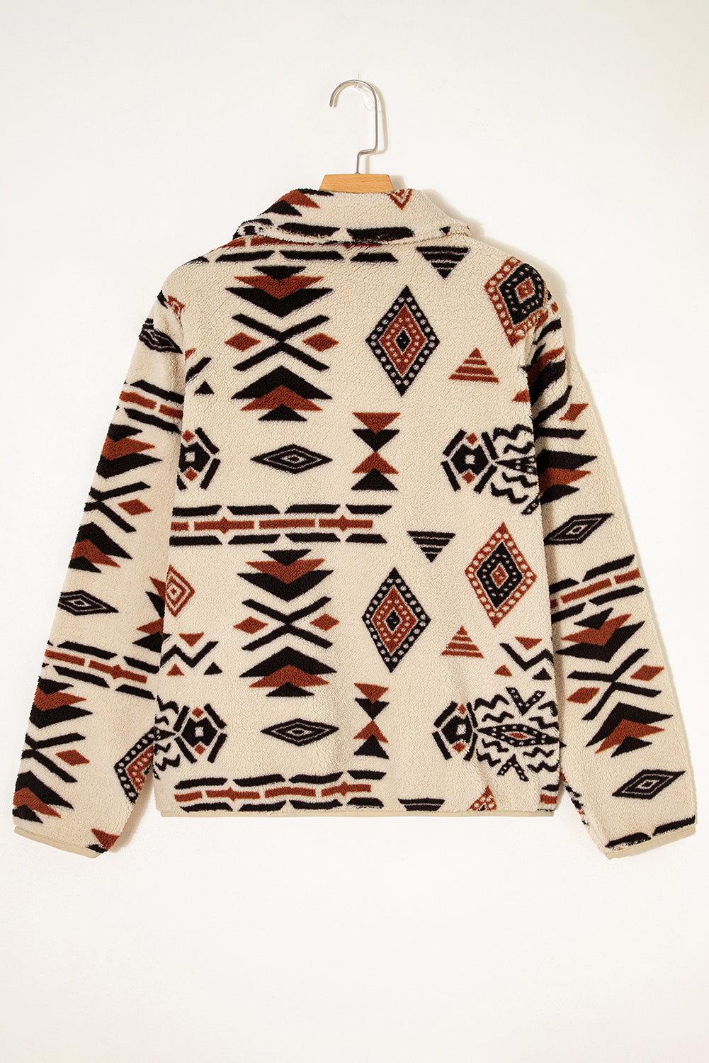 Beige Western Aztec Half Zip Plush Sweatshirt 🇺🇸