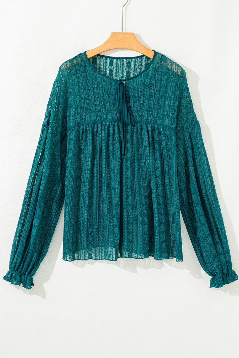 Evergreen Sheer Lace Balloon Sleeve Babydoll Blouse 🇺🇸