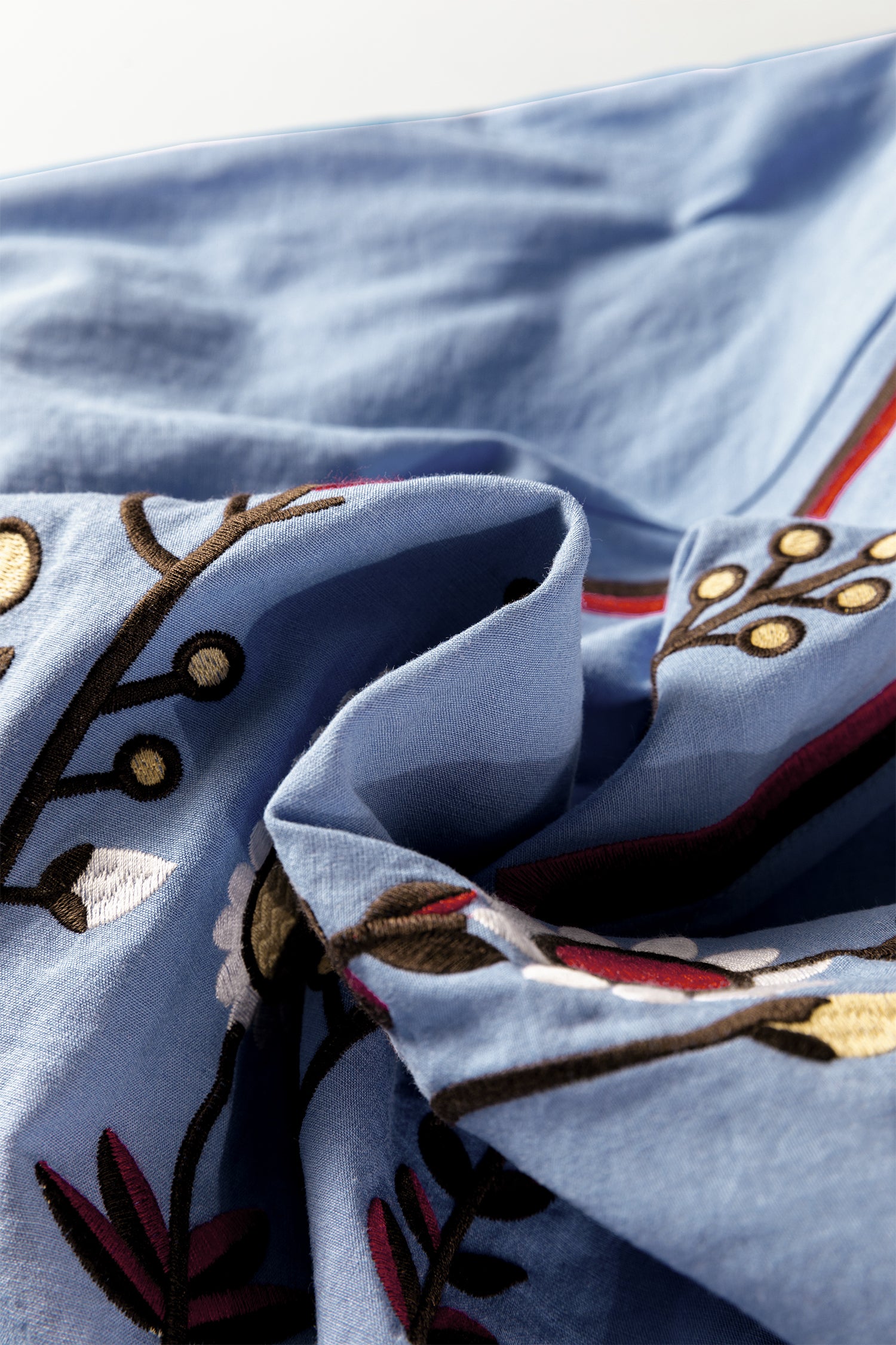 Real Teal Floral Embroidered Split Neck Tassel Tie Puff Sleeve Blouse 🇺🇸