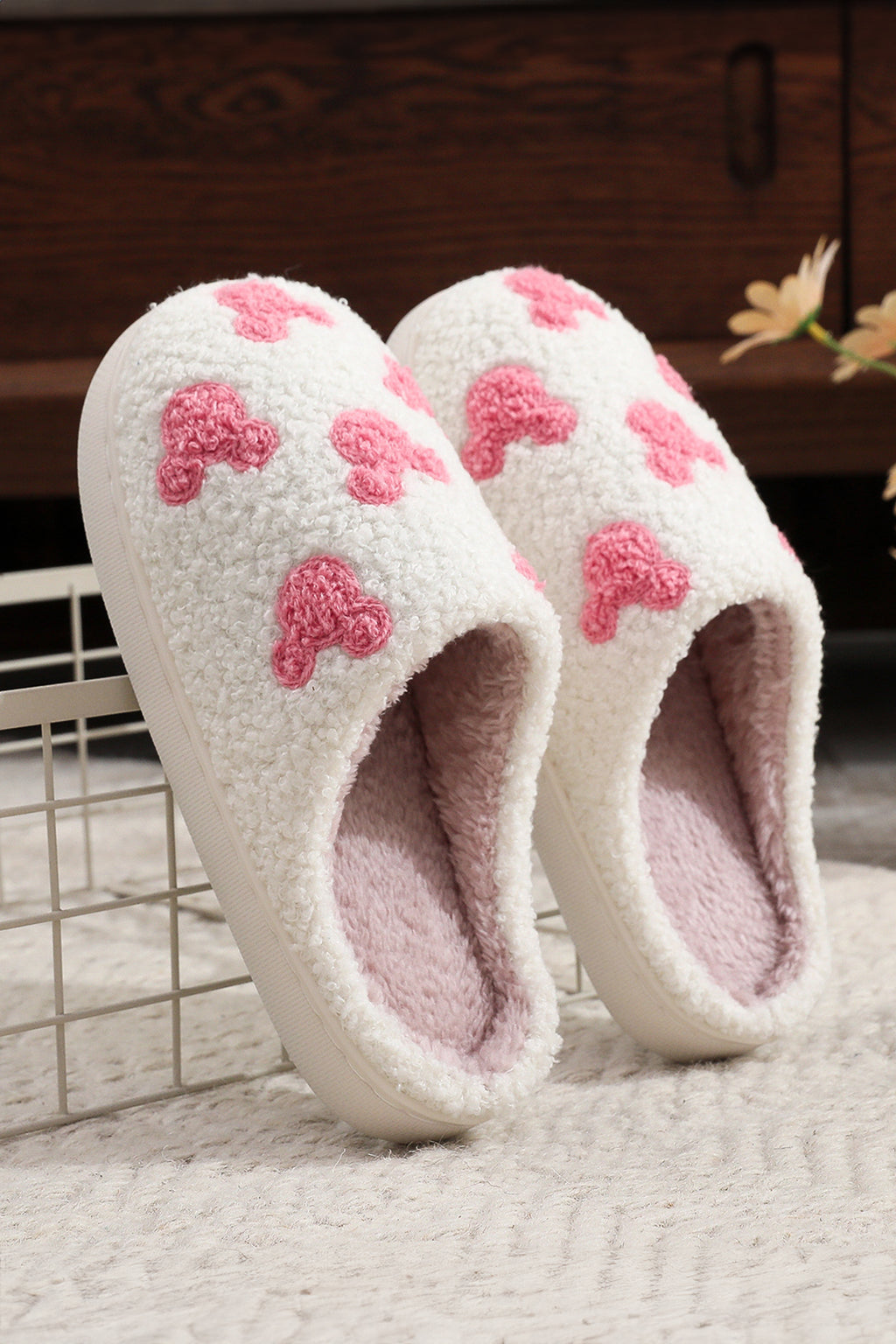 White Mickey Mouse Cartoon Head Pattern Plush House Slippers 🇺🇸