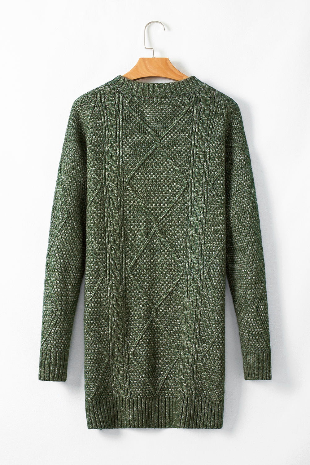 Mist Green Cable Knit Drop Shoulder Loose Fit Sweater Dress 🇺🇸