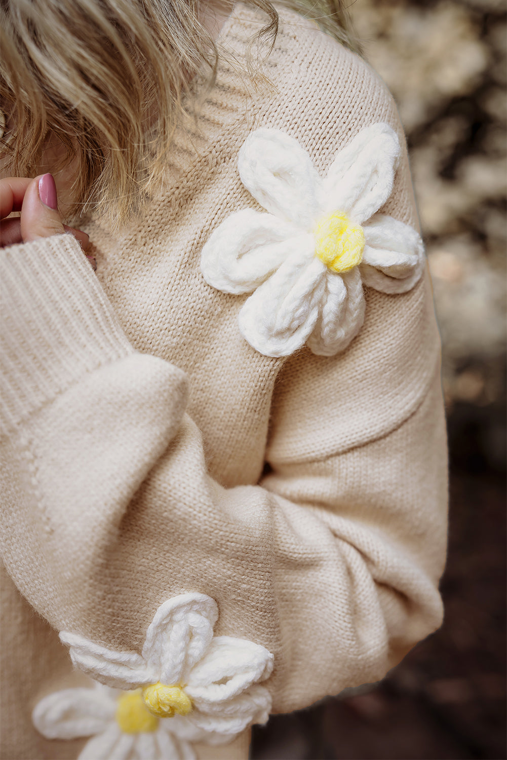 Parchment Elegant Flower Decor Button Front Cardigan 🇨🇳