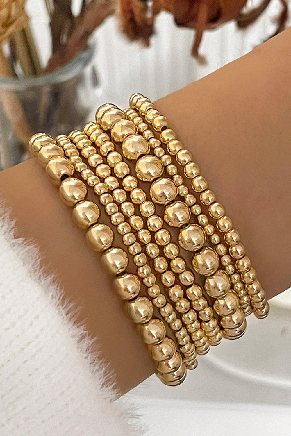 Gold 7pcs/Set Minimalist Plated Beaded Luxury Bracelet Set 🇨🇳