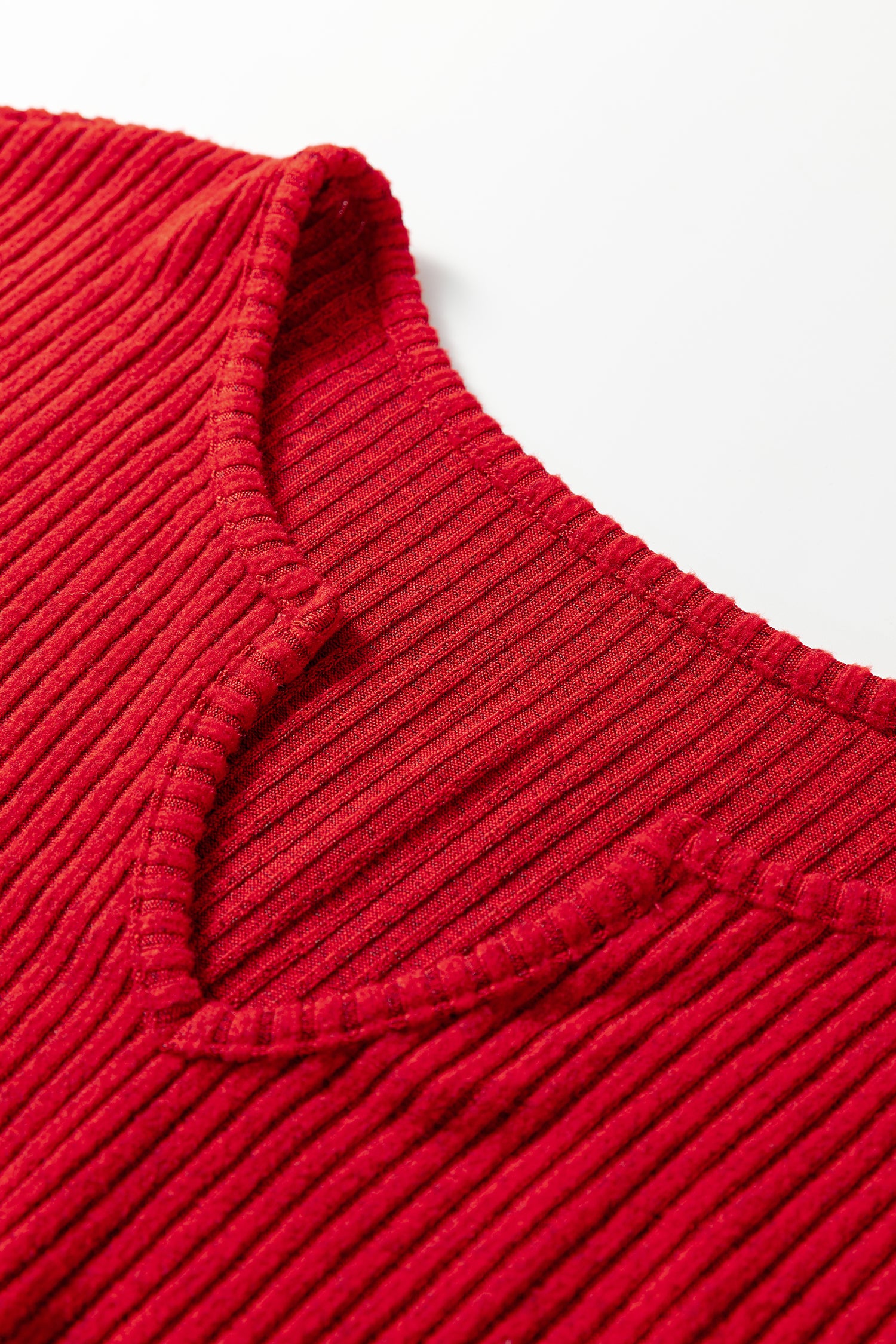 Racing Red Ribbed Notched Neck Knit Long Sleeve Leggings Two Pieces Lounge Set 🇺🇸