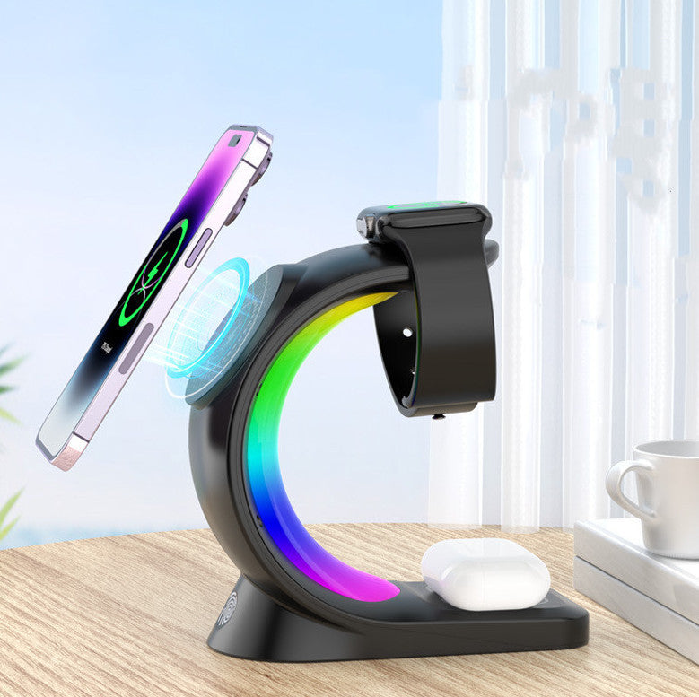 4 In 1 Magnetic Wireless Fast Charging For Smart Phone Atmosphere Light Charging Station For Airpods Pro I-phone Watch 🇨🇳