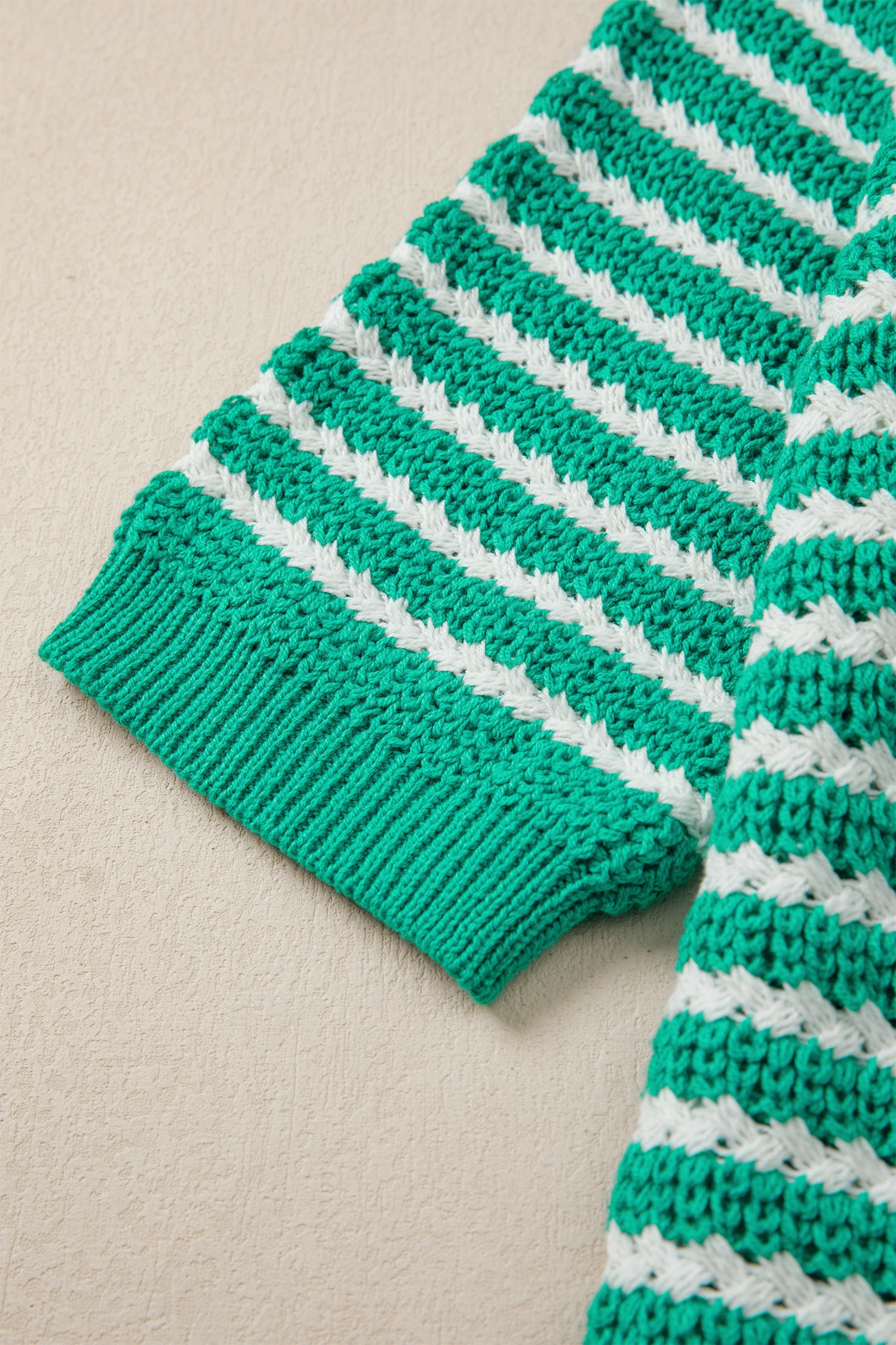 Green Stripe Short Sleeve Knit V Neck Bow Knot Sweater 🇺🇸