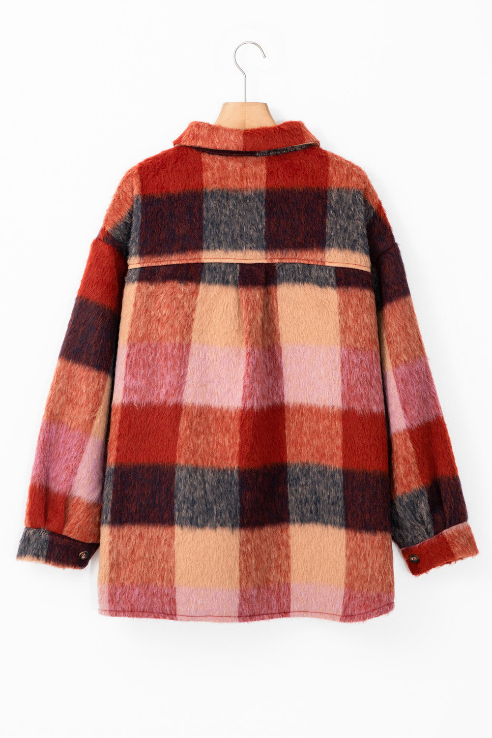 Orange Plaid Print Flap Pockets Buttoned Casual Plus Size Jacket 🇺🇸