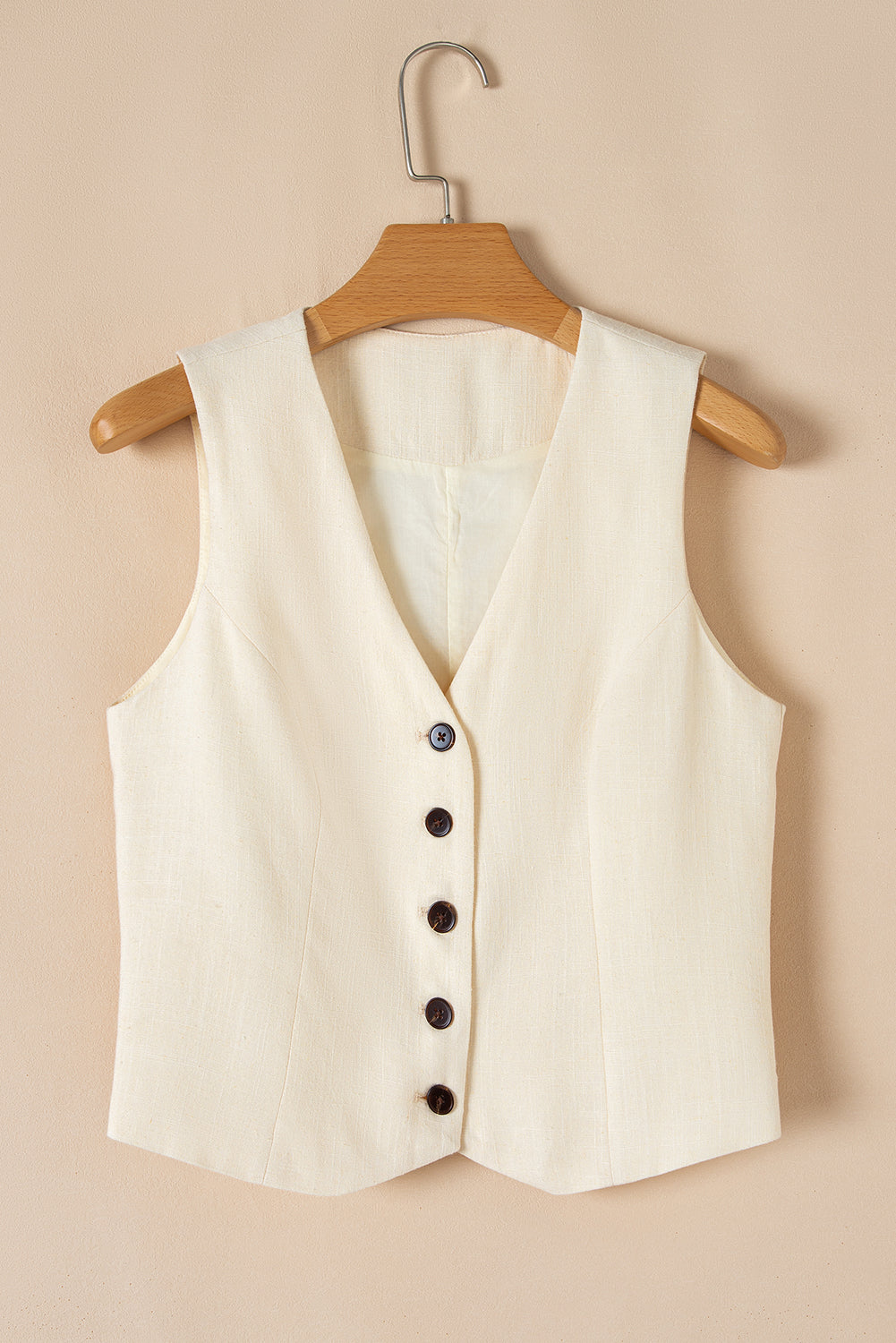 White Slim Fit Buttoned V Neck Vest 🇨🇳