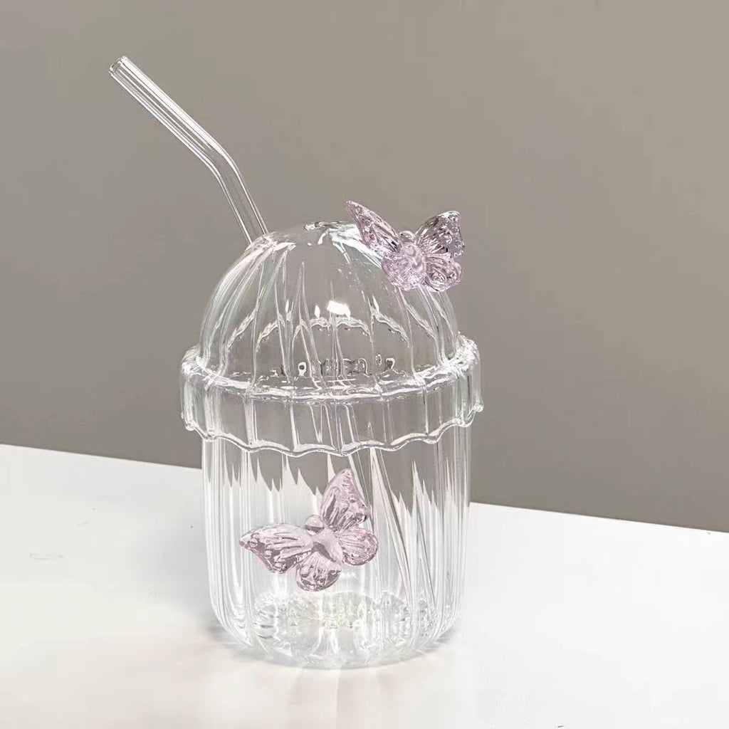 Vertical Straw Butterfly Cup With Straw Borosilicate Glass 🇨🇳