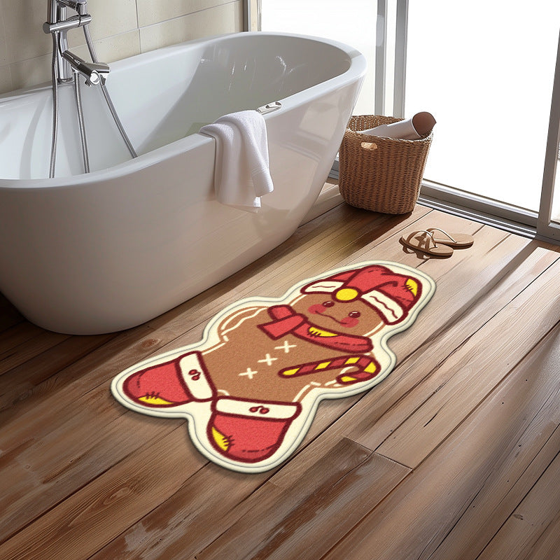 Special-shaped Flannel Christmas Gingerbread Man Carpet Holiday Decoration 🇨🇳