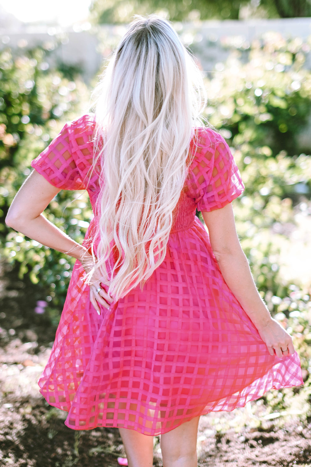 Strawberry Pink Checkered Puff Sleeve Babydoll Dress 🇺🇸