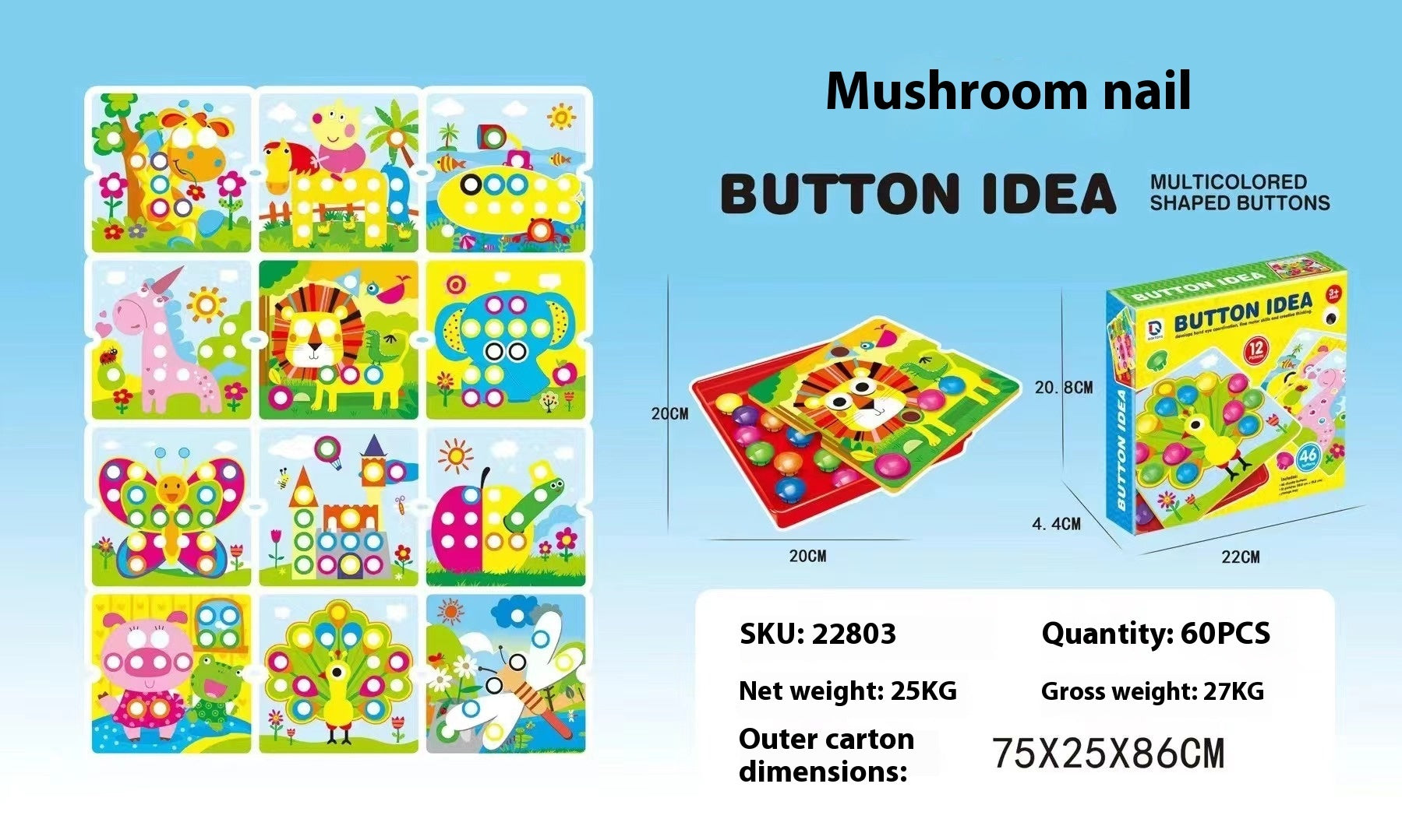 Children's Button Puzzle Mushroom Nail Early Education Perception Educational Toys 🇨🇳