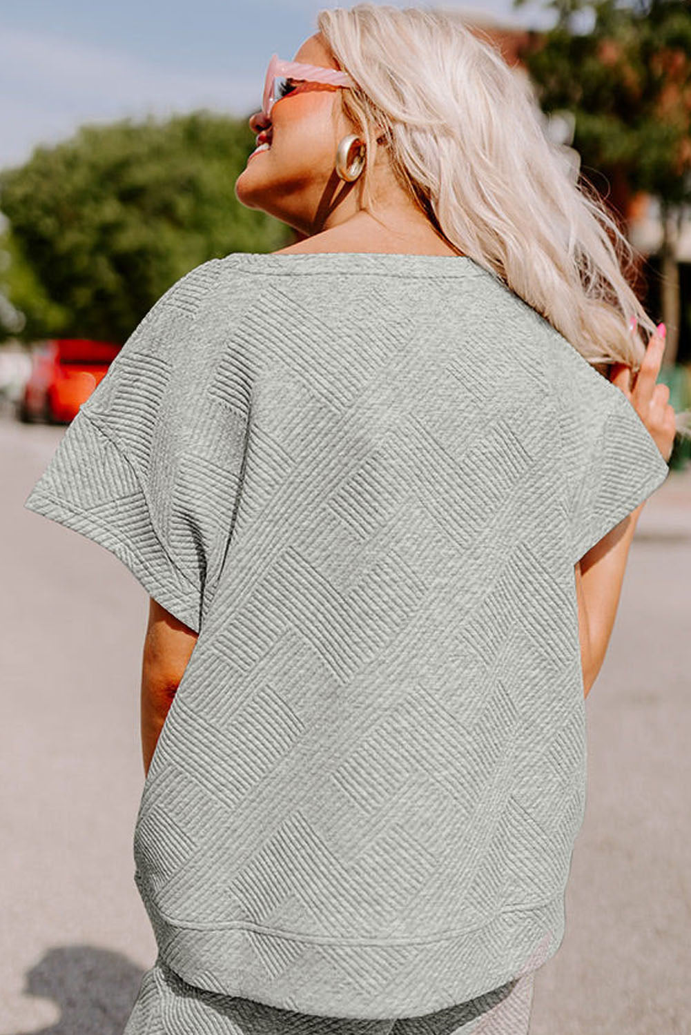 Gray Textured Loose Fit T Shirt and Drawstring Pants Set 🇨🇳