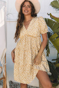 Yellow Floral Short Sleeve V Neck Frilly Tiered Mini Dress 🇺🇸