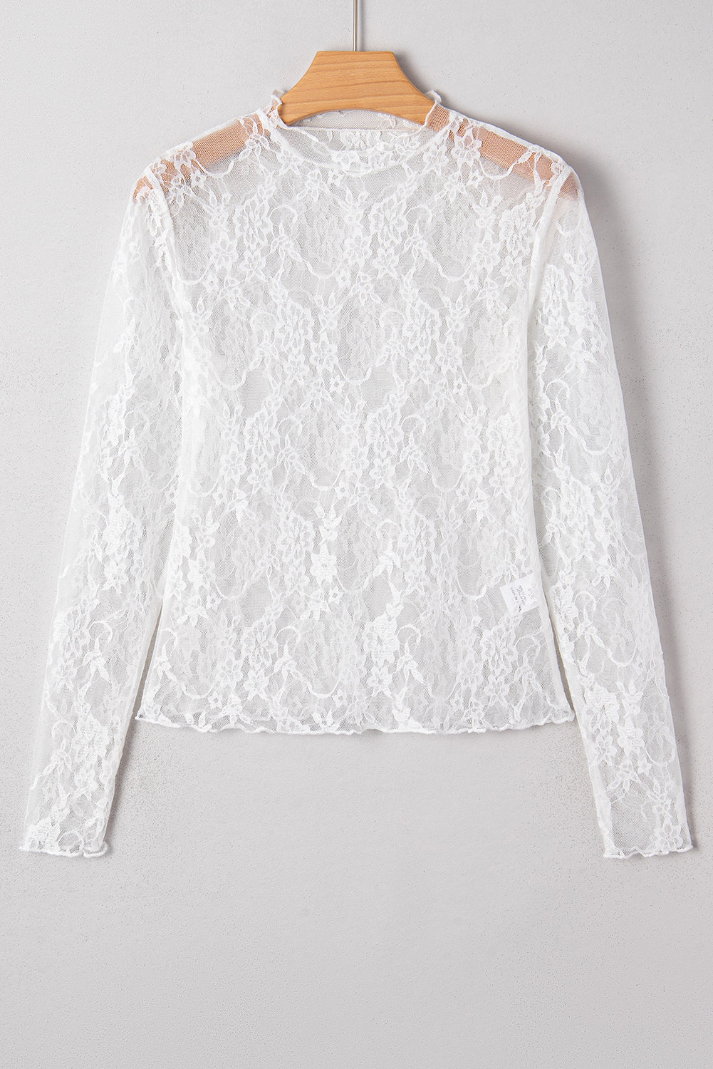 White Sheer Lace Mesh Mock Neck Slim Fit Long Sleeve Top 🇺🇸