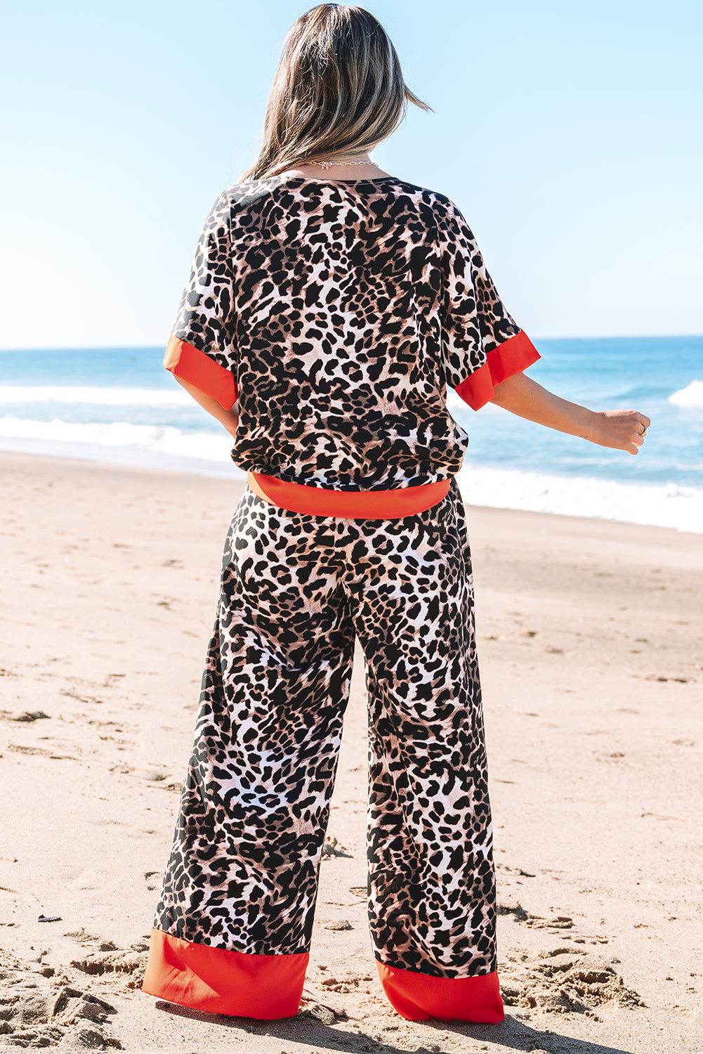 Brown Animal Print Color Contrast Edge Loose Fit Pants Set 🇺🇸