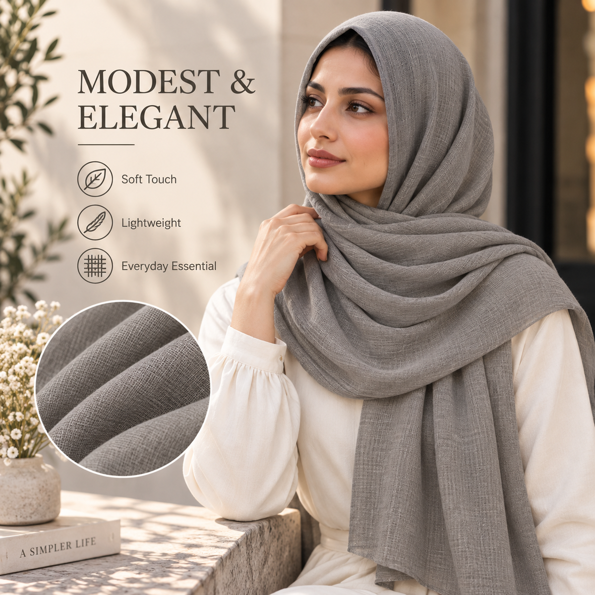Taupe Grey Cotton Scarf – Soft, Comfortable Everyday Essential 🇬🇧