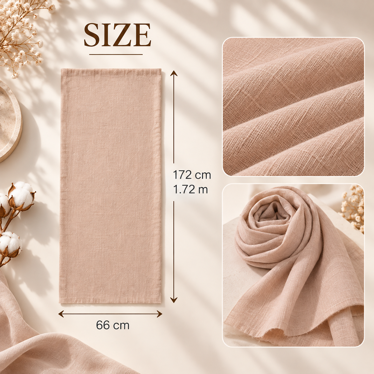 Peach Nude Cotton Scarf – Soft, Comfortable Everyday Essential 🇬🇧