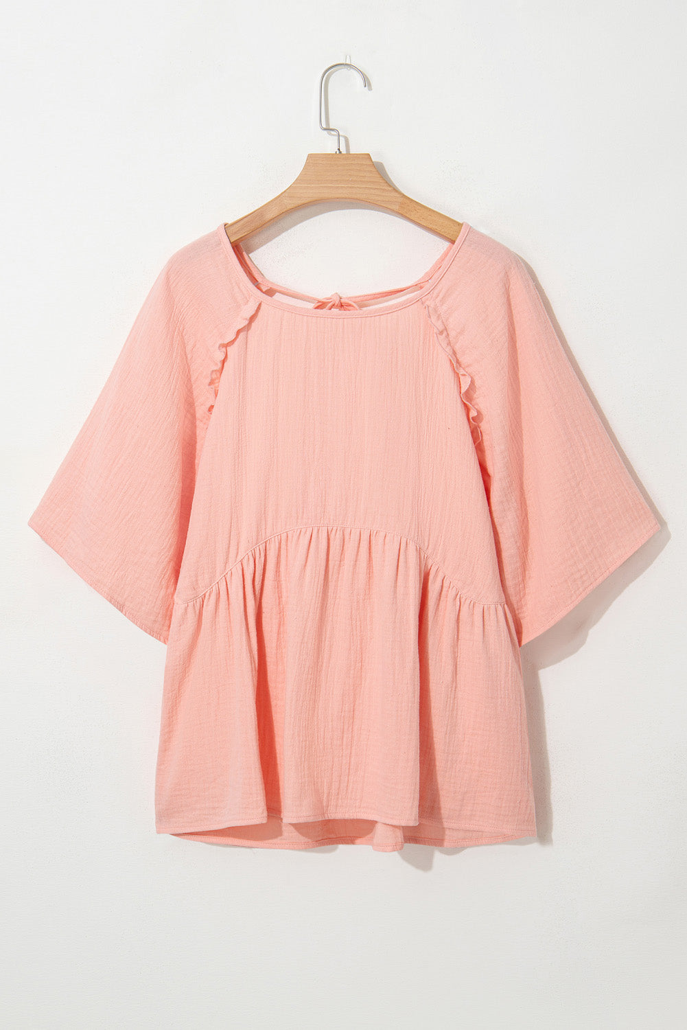 Apricot Pink Plus Size Textured Wide Short Sleeve Babydoll Blouse 🇨🇳