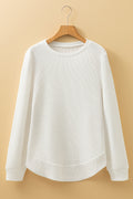 White Rounded Hem Waffle Long Sleeve Top 🇺🇸